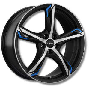 Ronal R62 jetblack 18" Jetblack-Matt-Front Polished Blue Alloy Wheels - 7.5J ET40 5x114.3