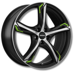 Ronal R62 jetblack 18" Jetblack-Matt-Front Polished Green Alloy Wheels - 7.5J ET40 5x114.3