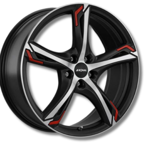 Ronal R62 jetblack 18" Jetblack-Matt-Front Polished Red Alloy Wheels - 7.5J ET40 5x114.3